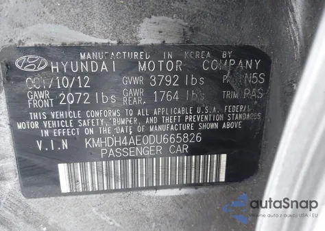 2013 Hyundai Elantra Gls z USA, uszkodzony, nr VIN KMHDH4AE0DU665826